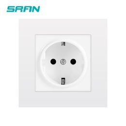 SRAN EU Power socket,16A 250V standard ground with safety door white new flame retardant pc panel 86mm*86mm wall socket