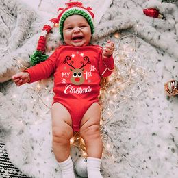 Min första jul nyfödda baby bodysuits kläder ropa småbarn tjej röd lång kort romper jumpsuit outfit julklappar