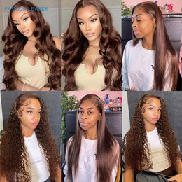 #4 Chocolate Brown Coloured Water Wave Bundle With Closure Frontal HD Transparent Lace Brazilian Raw Human Hair Weave Bundle Deal