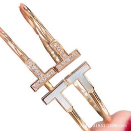 Original brand Minimalist Design Double T Open Fritillaria Bracelet Plated 18K Full Diamond Live Broadcast