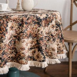 Table Cloth Cotton Linen Jacquard Floral Tablecloth Multi-purpose Cover Blanket Thick For Nappe