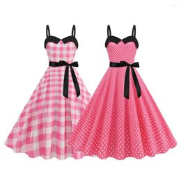 Casual Dresses Party Dress Stretchy Printed Elegant Retro A-line Midi With Bow Decor Plaid Print For Women Wedding Prom