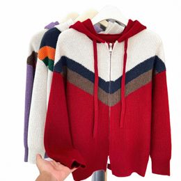 fi Thick Block Color Hooded Sweater Coat Plus Size Women's Thermal Zipper Cardigan Winter 2023 v2p0#