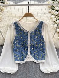 Women's Blouses French Chiffon Splicing Short Knitted Cardigan Women Loose Versatile Hollow Out Trendy Top Coat
