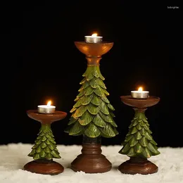 Candle Holders Christmas Tree Holder Green Xmas Cedar Candlestick Desktop Living Room Decorative Ornaments Gift Home Decorations