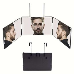 1pc 3-way Mirror Self-haircutting, 360-degree Folding DIY Tool, with Adjustable Height and Retractable Hook Makeup Dressing Table, Haircutting Multifunctional