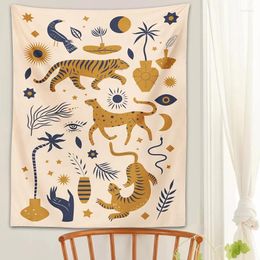 Tapestries Sun Moon Tiger Tapestry Wall Hanging Plant Leaf Divination Witchcraft Snake Boho Background Wiccan Home Decor Dorm Room