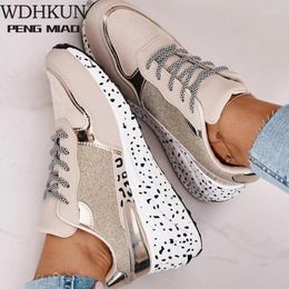 Fitness Shoes Women's Sneakers Platform Casual Women Vulcanize Leopard Ladies Running Sport Silver Lace-Up Female