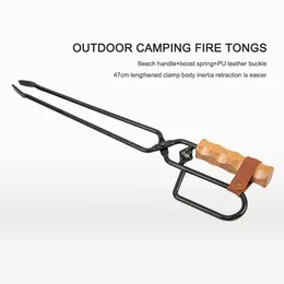 Tools Metal Wooden Charcoal Clamp Long Handle Camping Clip Compression Spring Portable Lightweight Durable Outdoor Equipment