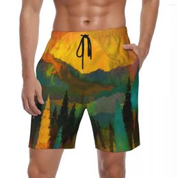 Men's Shorts Swimwear Trees And Mountains Board Summer Abstract Print Hawaii Beach Short Pants Men Design Running Surf Swimming Trunks