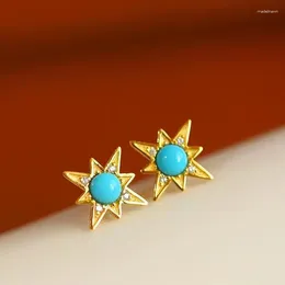 Stud Earrings Designer's Unique Creative Six-pointed Star Inlaid Turquoise Trend Exquisite Simple Personality Ladies Jewellery