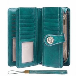 sendefn Wallets for Women Genuine Leather Credit Card Holder with RFID Blocking Large Capacity Wristlet 24 Card Slots 5162 t492#