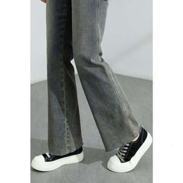 New Womens Versatile Autumn/Winter Blue Slim Ragged Jeans Womens 2023 Spicy Girl High Waist Slim Horseshoe Pants