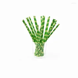 Drinking Straws 25 Pcs Green Bamboo Print Tiki Paper Environmental For Wedding Birthday Bar/Pub Party Supply
