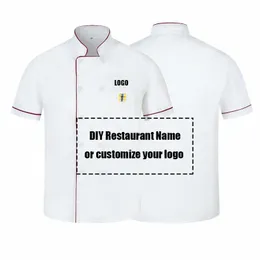 Customise DIY LOGO Print Chef Uniform Kitchen Bakery Cafe Food Service Short Sleeve Breathable Cook Wear Waiter Jacket Overalls N3EK#