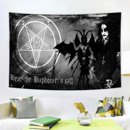 QDDECO 90X150CM Szatan Black Metal Pentagram Rock Band Banner Dekoracyjny Tobestry 3x5fts