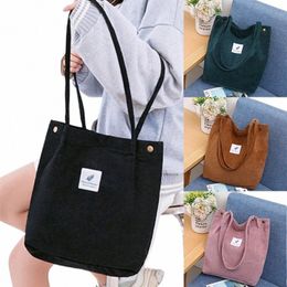 new Corduroy Shoulder Bag for Women Cott Cloth Versatile Handbag Solid Colour Eco Shop bag 2023 Ladies Reusable Totes Bags 37J4#