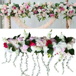 Decorative Flowers 1M Beautiful Realistic Artificial Flower Panel Arrangement Wall Runner Rose DIY Wedding Party Romantic Decorations