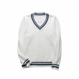 2021 Korean School Uniform Lg Sleeve Sweater Vest Fi V-neck British Style Pullover School Girl Boy White Sweater Vest Top P7Rl#