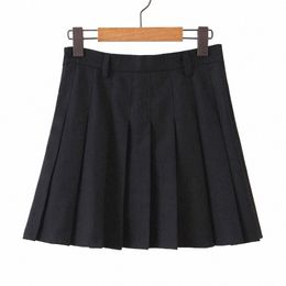 2023 Autumn Good Quality Womens Plus Size Casual Clothing Curve High-Waisted Pleated Black Gray A-Line Skirt N7209 f8Xw#