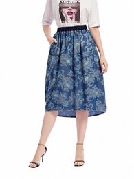 lih HUA Women's Plus Size Denim Skirt Spring Chic Elegant Skirt For Chubby Women Cott Woven Skirt H6jy#