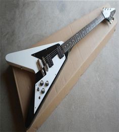 irregular Black and white guitar flying V mahogany body rosewood fingerboard HH pickups chrome hardware3971021