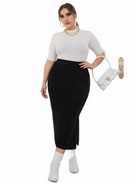 add Elegant Plus Size Women's Pencil Veet Skirts 2022 Autumn High Waist Wrap Hip Slit Slim Fit Casual Female Midi Skirt B799 J6p0#