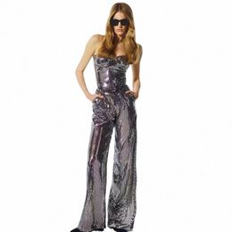 sier Grey High Waisted Sequin Pants Set Two-Piece Spicy Girl Stage Outfit Jazz Dance Costumes Hip Hop Performance Wear DN17174 E9h6#