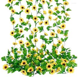 Decorative Flowers -8Pcs Artificial Sunflower Garlands Faux Silk Vines With Green Leaves For Wedding Table Home Birthday Party