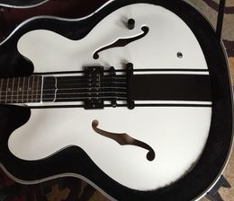 Rare ES 333 Tom Delonge Signature Semi Hollow Body White Black Stripe Jazz Electric Guitar Black Body Binding Single Pickup Blac8966149