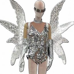 shiny Sier Sequins Bodysuit Women Mirrors Costumes Bar Ds Dj Rave Outfits Sexy Pole Dance Clothes Stage Performance Wear 7601 q6Eg#