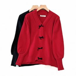 150kg Plus Size Women's Bust 150 Spring Autumn Loose V-Neck Bow Sweater Lg Sleeved Knitted Coat Black Red 5XL 6XL 7XL 8XL 9XL U1C6#