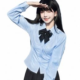 korean Women's Shirt Jk School Girl Uniforms Top Sexy White&Blue Slim Waist Back Strap Lg&Short Sleeve Suit Anime Cos Costume q5xt#