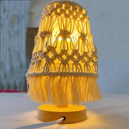 Party Decoration Hand-woven Macrame Table Lamp Creative Ethnic Style Home Bedroom Ins Girl Bohemian Bedside Night Light