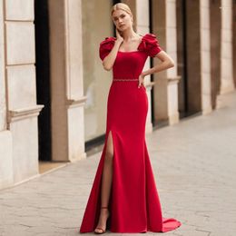 Party Dresses Elegant Prom Red Short Sleeves Mermaid/Trumpet Wedding Guest Gowns For Women 2024 Bow Beading Belt Formal Dress