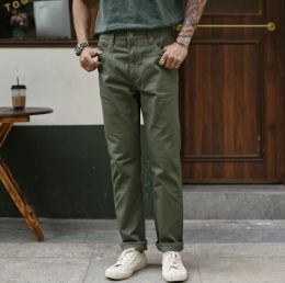Sauce Zhan Men Pants HBT Herringbone Cargo Pants Casual Pants Waved Twills Slim Fit High Front Rise Wear-resistant Green Pants