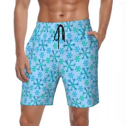 Men's Shorts Snowflake Print Board Summer Blue And White Running Surf Beach Quick Dry Stylish Plus Size Swimming Trunks