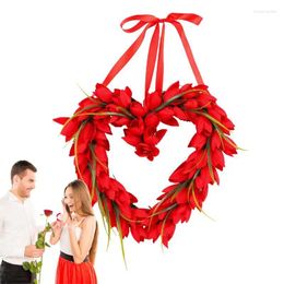 Decorative Flowers Valentines Day Door Wreath Artificial Tulips Red Heart 14.56in Decor Party Favours Garland For