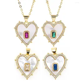 Pendant Necklaces Natural Shell Heart Charm Necklace Rectangle Colour Zircon Gold Plated Girls Clavicle Chain For Women Party Jewellery