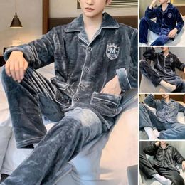 Home Clothing 2024 Men Winter Warm Flannel Pyjamas Set V-neck Fluffy Coat Long Pants Male Sleepwear For Sleeping 2 Pieces Housewear 3XL