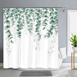 Shower Curtains Green Plants Eucalyptus Leaves Curtain Natural Watercolour Tropical Botanical Patterns Bath Bathroom Decor