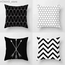 Pillow 45x45cm simple fashion black and white geometric stripe printed case Polyester sofa seat cushion cover modern home decor Y240401