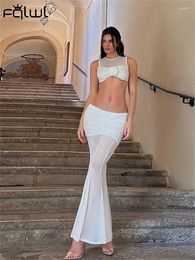 Work Dresses Habbris Sexy Sleeveless White Mesh 2Two Long Skirt Set Elegantly Party For Women 2024 Summer Bodycon See Through Maxi Skirts