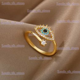 Band Rings Turkish Blue Cubic Zircon Evil Eye Ring for Women Gold Colour Lucky Eye Ring Wedding Couple Cocktail Rings Fashion Jewellery Gift T240330