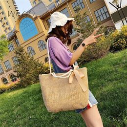 Evening Bags Bohemian Straw Woven Big Tote Bag Beige Fairy 2024 High Capacity Vacation Handbag Grass Beach