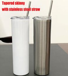 Sublimation Skinny Tumblers 20oz blank white skinny cup with lid straw 20oz Stainless steel drinking cup vacuum insulated travel c2225839