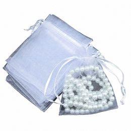 25/50pcs Candy Jewelry Packing Party Supply White Pouches Organza Gauze Sachet Drawstring Pocket Gift Bags 10F0#