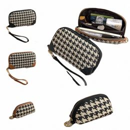 pu Leather Lg Style Wallet Printing Car Key Bag Square Change Purse Coin Purse Handbag Houndstooth Zipper Purse Outdoor n1sz#