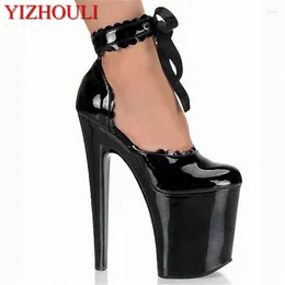 Dance Shoes Bowknot Adornment Falbala Around Wrist Spring Single 20 Cm Thick Bottom Shoe Heels Heel