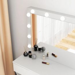 Vanity Desk with Mirror and Adjustable Lights, One Drawer Storage Makeup Table with Stool - Vanity Set for Bedroom (White)